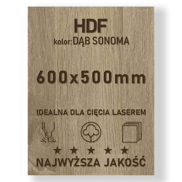 HDF 3mm formatka 600x500 Dąb Sonoma