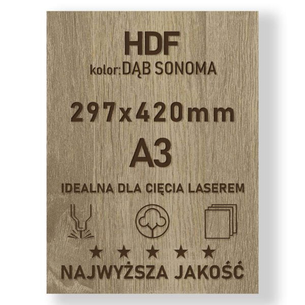 HDF 3mm formatka A3 Dąb Sonoma