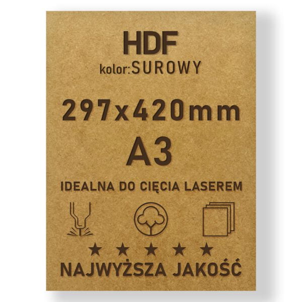 HDF 3mm formatka A3 Surowy