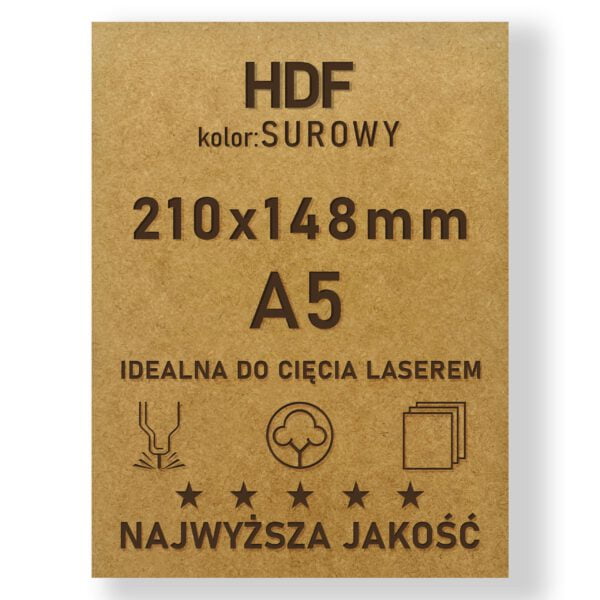 HDF 3mm formatka A5 Surowy