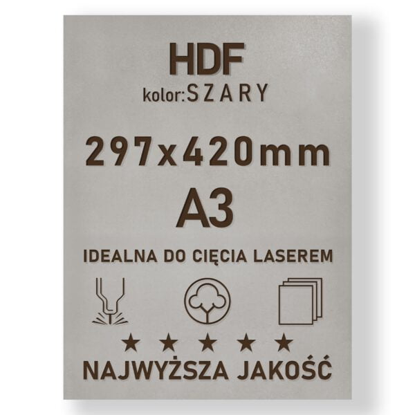 HDF 3mm formatka A3 Szary