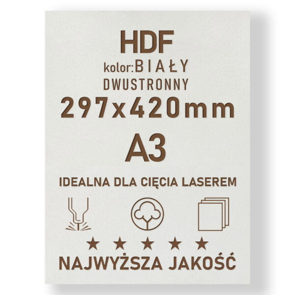 HDF 3mm formatka A3 Biały 2str