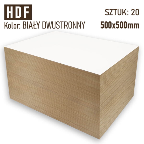 HDF 3mm Pakiet 20 formatek 500x500 Biały 2str